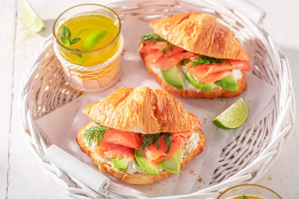 Tasty Hot French Croissant Made Puff Pastry Croissants Spring Healthy Stock Picture