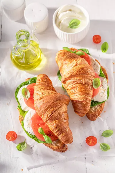Fresh Golden French Croissant Made Puff Pastry Croissants Fresh Sandwich Stock Photo