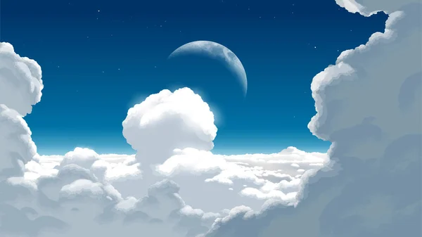 Cloudscape Com Uma Lua Bonita Céu —  Vetores de Stock