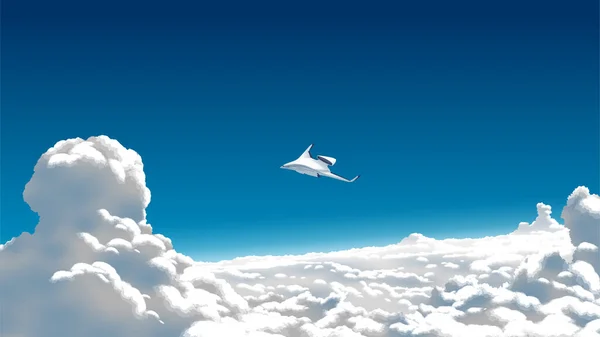 Een Futuristisch Vliegtuig Dat Een Wolkenlandschap Vliegt Grote Hoogte — Stockvector