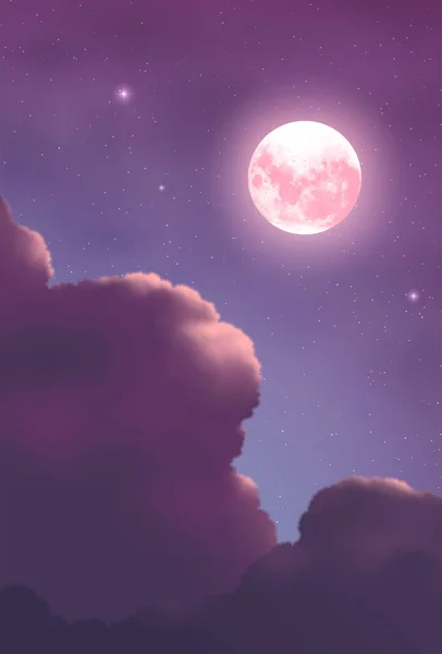 Кумульовані Хмари Вночі Тлом Зоряної Ночі Великим Повним Місяцем — стоковий вектор