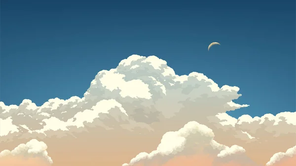 Wolkenlandschaft Vor Dem Hintergrund Der Mondsichel — Stockvektor