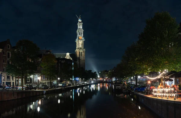 Westerkerk Gece Çekilmiş Bir Resmi — Stok fotoğraf