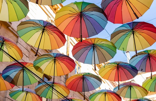 Picture Colorful Umbrellas Umbrellas Street Bucharest — Fotografia de Stock