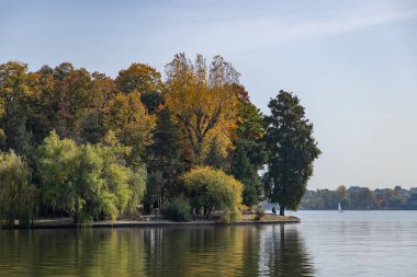 A picture of the Herastrau Lake and Park in the fall.