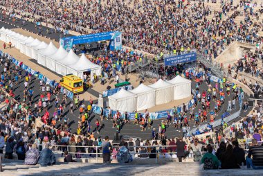 A picture of the finish line of the 2022 edition of the Athens Marathon - The Authentic, in the Panathenaic Stadium.