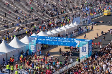 A picture of the finish line of the 2022 edition of the Athens Marathon - The Authentic, in the Panathenaic Stadium.