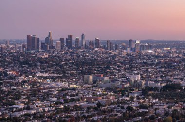 A picture of Downtown Los Angeles at sunset.