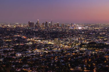 A picture of Downtown Los Angeles at sunset.