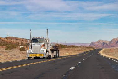 Arizona 'da 89 numaralı yolda giden bir kargo kamyonunun resmi..