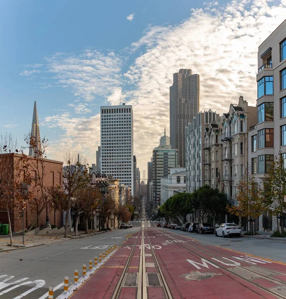 Obrázek Dlouhé California Street Downtown San Francisco Oakland Bay Bridge — Stock fotografie