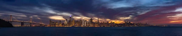Panorama Bild Oakland Bay Bridge Och Centrala San Francisco Sett — Stockfoto