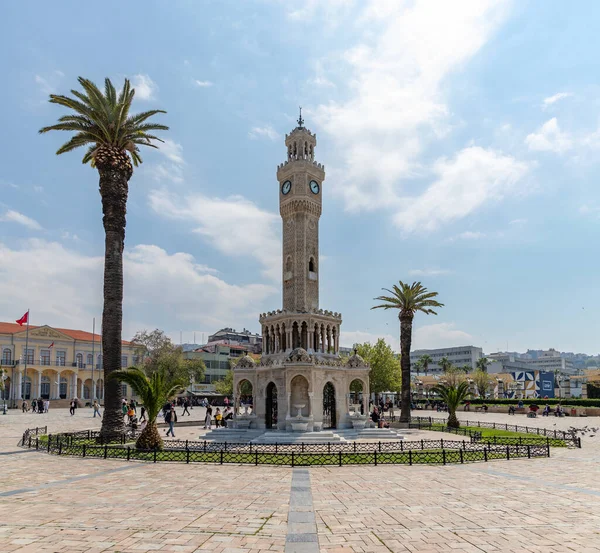 stock image A picture of the Clock Tower of Izmir and the Konak Square.