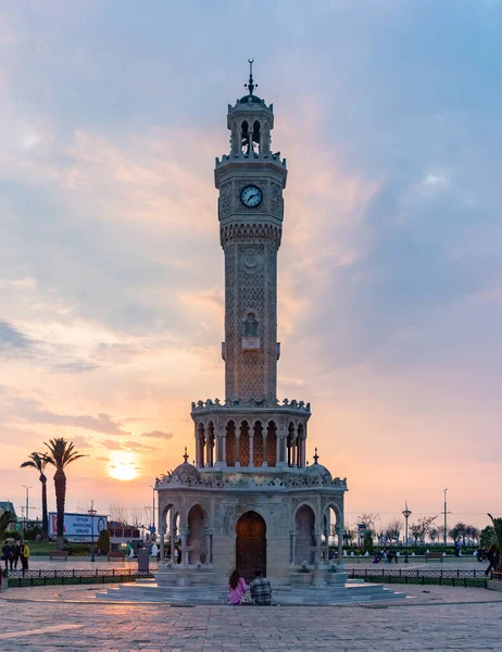 Una Foto Torre Del Reloj Izmir Atardecer — Foto de Stock
