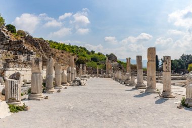 Efes antik şehrinde Sahne Agora 'nın yanındaki caddenin resmi..