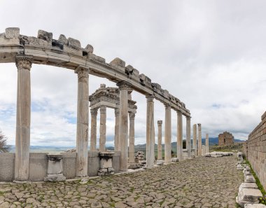 Pergamon antik şehrindeki Trajan Tapınağı 'nın bir resmi..