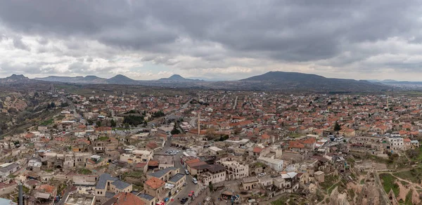 stock image A panorama picture of the town of Uchisar, in Cappadocia, on a cloudy day.