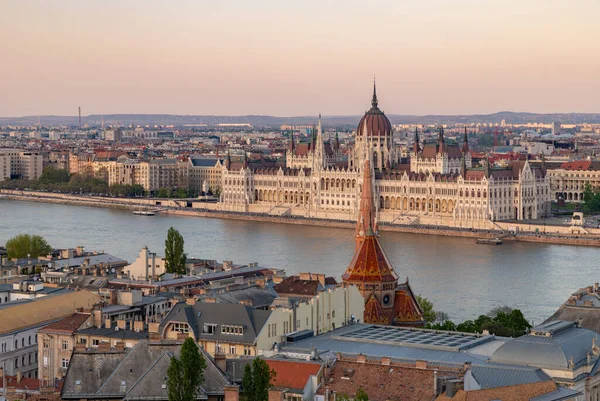 Картина Здания Парламента Венгрии Закате Лицензионные Стоковые Изображения