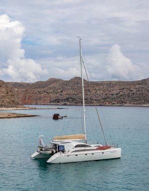 A picture of a sailing catamaran on the Gramvousa Peninsula.