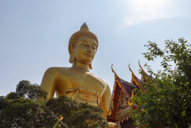 Wat Paknam Bhasicharoen Tapınağı 'ndaki büyük Buda heykelinin resmi..