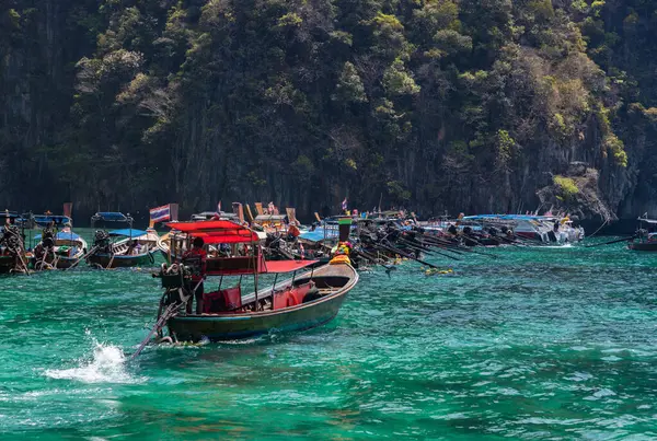 stock image A picture of longtail boats resting at the Ko Phi Phi Lee Island.