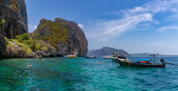 stock image A picture of boat tours on Viking Cave, at the Ko Phi Phi Lee Island.