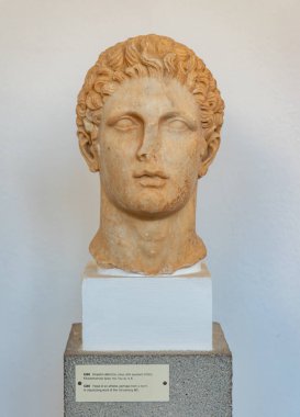 Rodos Arkeoloji Müzesi 'nin içindeki bir büstün resmi..