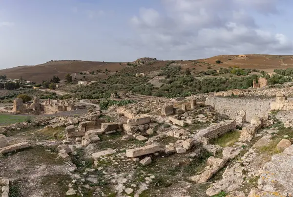 Dougga Arkeolojik Alanı 'ndaki harabelerin bir resmi..