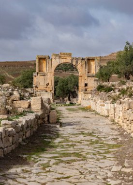 Dougga Arkeoloji Bölgesi 'nde Alexander Severus' un bir resmi..