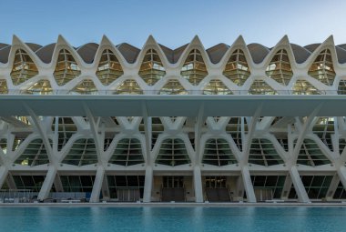 Bilim Müzesi Principe Felipe 'nin bir resmi, Sanat ve Bilim Şehri' nin bir parçası, gün doğumunda..