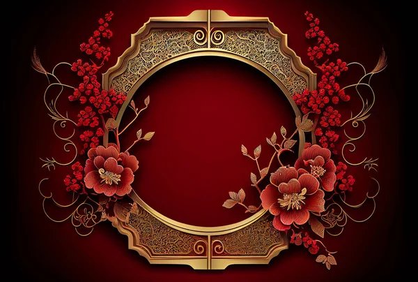 Chinese luxury frame background red and gold color with asian elements for decorated with copy space, Happy Chinese new year concept