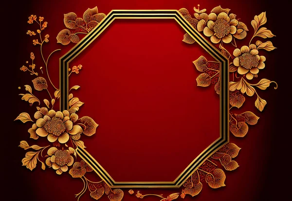 Chinese luxury frame background red and gold color with asian elements for decorated with copy space, Happy Chinese new year concept