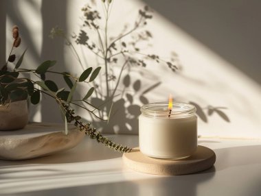 Organik beyaz aroma kavanozu cam maketi markalaşma için boş etiket, minimal tasarım paketleme