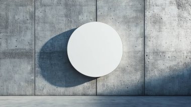 Beton bir duvarda, modern estetiği geliştiren, minimalist dairesel tasarım elementi..