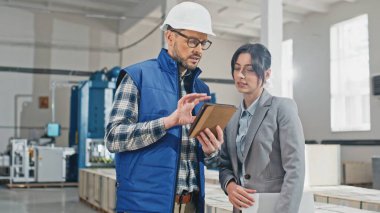 Harika, harika, harika, beyaz, orta yaşlı, sakallı bir çalışan mükemmel, hoş, bayan, patronluk taslayan işvereniyle iletişim kuruyor. İş ilişkisi kavramı.