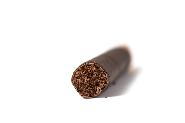 Närbild Cigarr Vit Bakgrund — Stockfoto