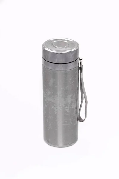Metal Thermos White Background Stock Picture