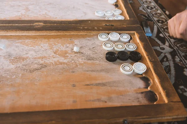 Man Plays Backgammon Wooden Table Fotografias De Stock Royalty-Free