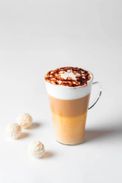 Cafe Latte Macchiato Layered Coffee White Background — Stock Photo, Image