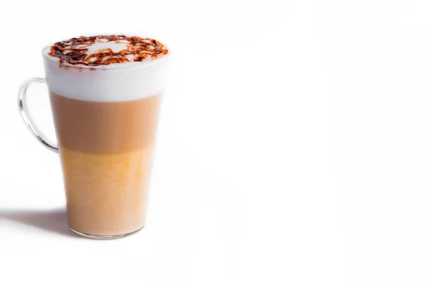 Latte Macchiato Dans Grand Verre Sur Fond Blanc Café Latte — Photo