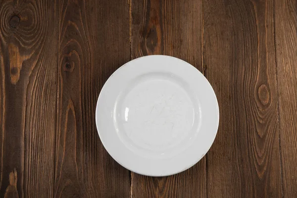 Empty White Plate Wooden Background — Stock Photo, Image
