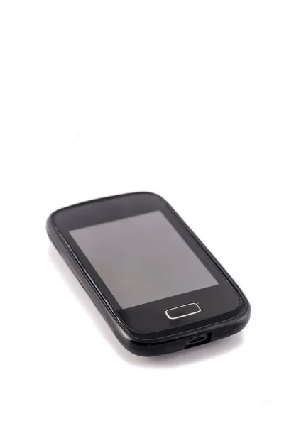 Старый Черный Мобильный Телефон Изолирован Белом Фоне Сосредоточьтесь Экране — стоковое фото