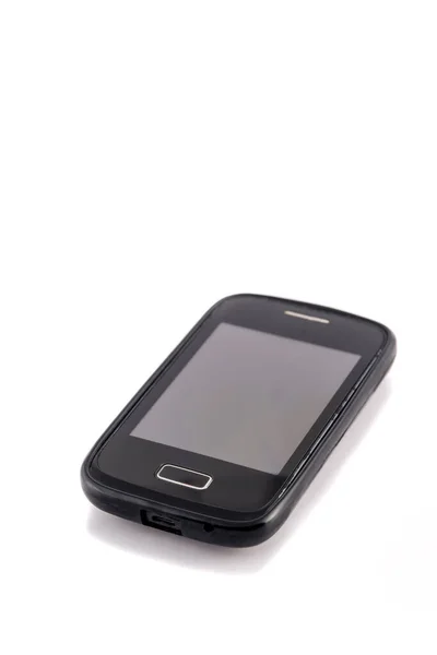 Velho Telefone Celular Preto Isolado Fundo Branco Foco Tela — Fotografia de Stock