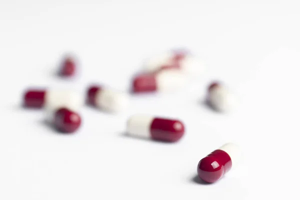 Medikamentenverschreibung Für Behandlungsmedikamente Pharmazeutisches Medikament Thema Pharmazie Haufen Rotweißer Medikamente — Stockfoto
