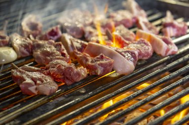 Izgarada ızgara kuzu pirzolası, yakın plan..