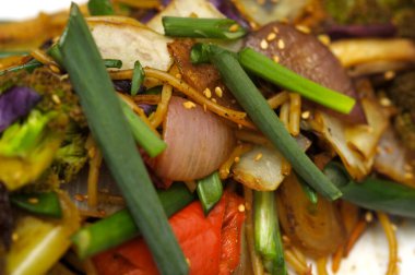 Tabakta et ve sebzeli kızarmış pirinç, Tayland mutfağı.