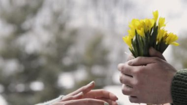bouquet of spring flowers in female hands
