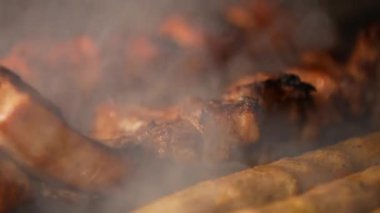 Sulu shashlik ve kebap pişirme işlemi tavuk, domuz, kuzu ve sığır eti