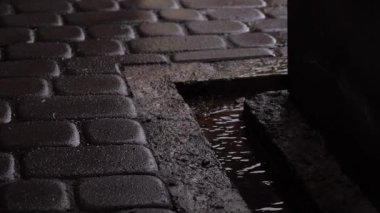  Yağmurlu bir günde ıslak kaldırım taşları