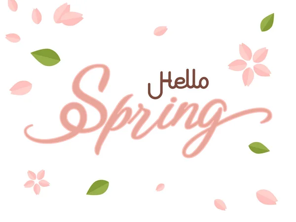 Hello Spring Text Vector Banner Greetings Design Colorful Flower Blooming — Stock Vector
